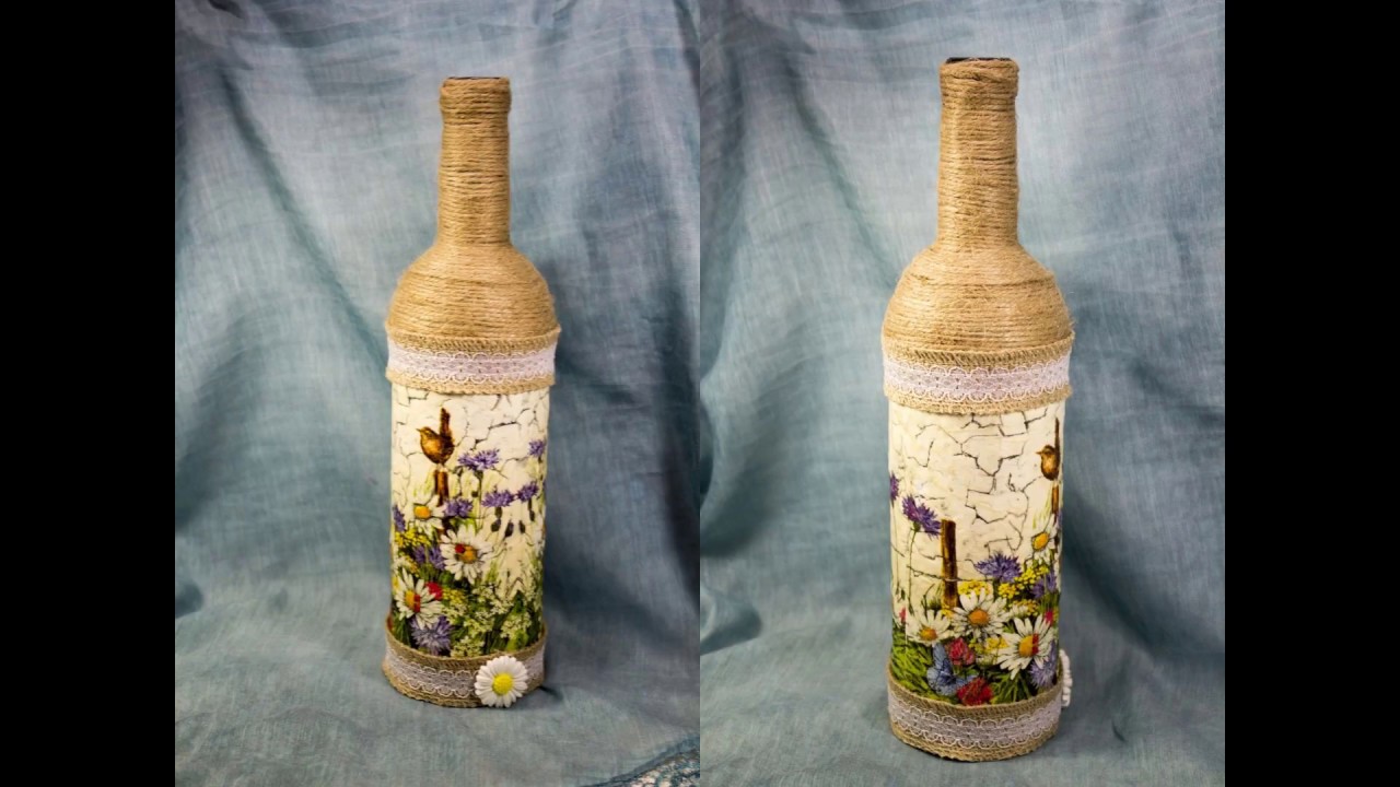 decoupage napkins wine bottles with of lesson Decoupage #34 with crackle Decoupage bottles