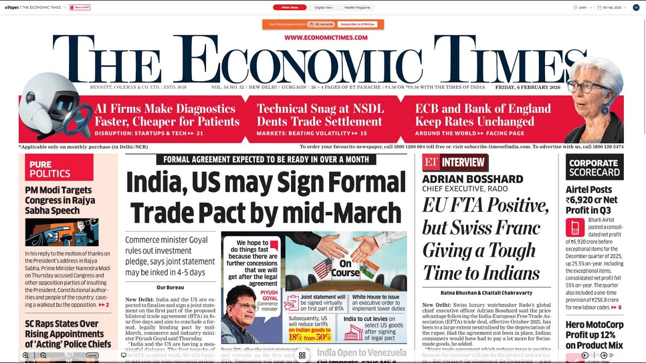 6 February 2026 | The Economic Times Newspaper | Daily Finance ...