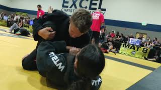 Ibjjf Brazilian  Jiu-Jitsu battle.  girl vs boy ends in submission win for Girl