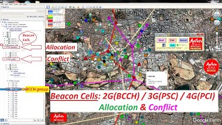 Beacon Cells (2G-BCCH / 3G-PSC / 4G|5G-PCI) Allocation and Conflict, How to Map them in Google Earth screenshot 5