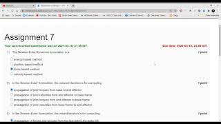 Nptel Introduction to Robotics || Week 7 || Quiz || Answers || 2021 | Week 7 Assignment Solutions