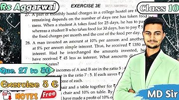 Ex 3E Q27 to Q30 |Class 10 Rs Aggarwal | Linear Equation in 2 Variable| Chapter 3 |CBSE 2023| MD Sir