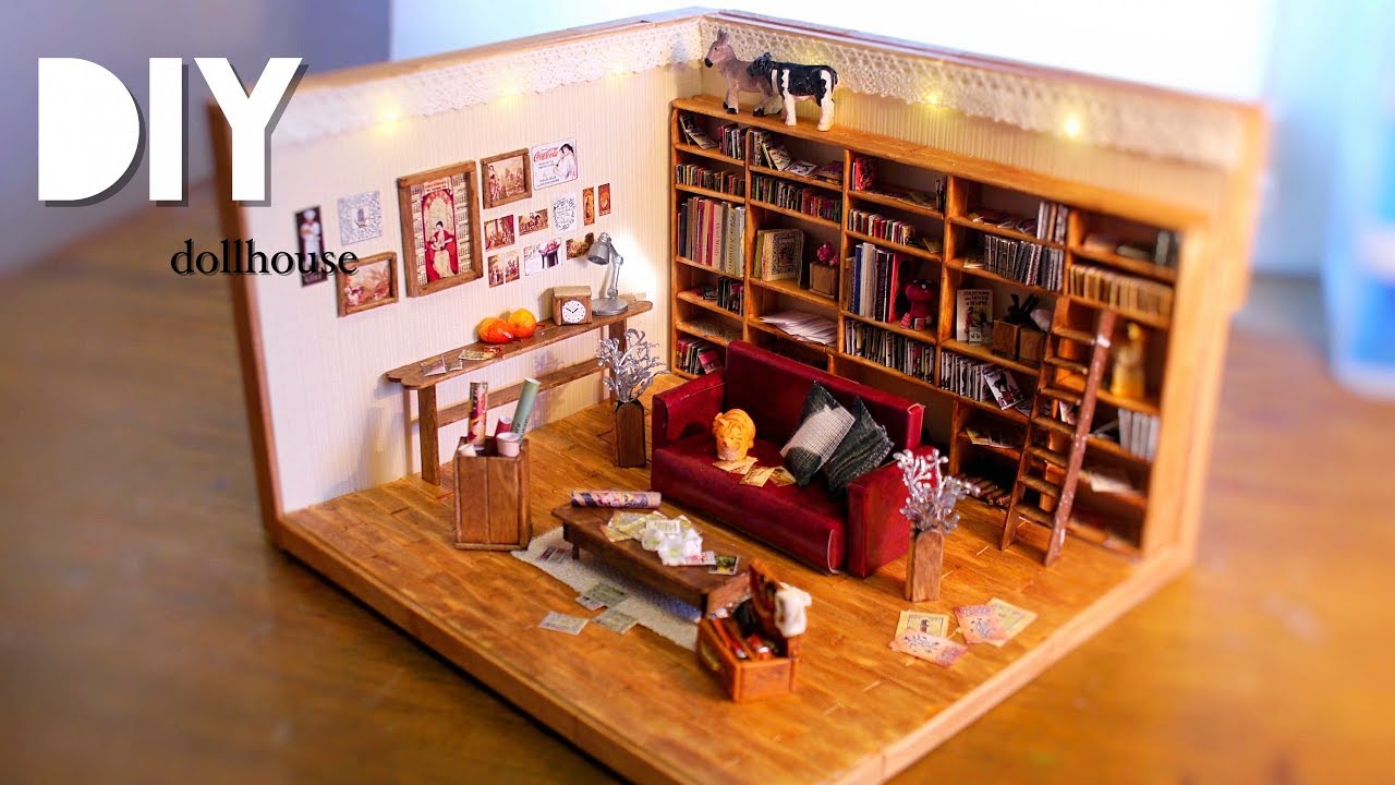 Diy 100円ショップ 100円の材料でdollhouse Miniature Bookshelf Sofa 編 つくりかた Youtube