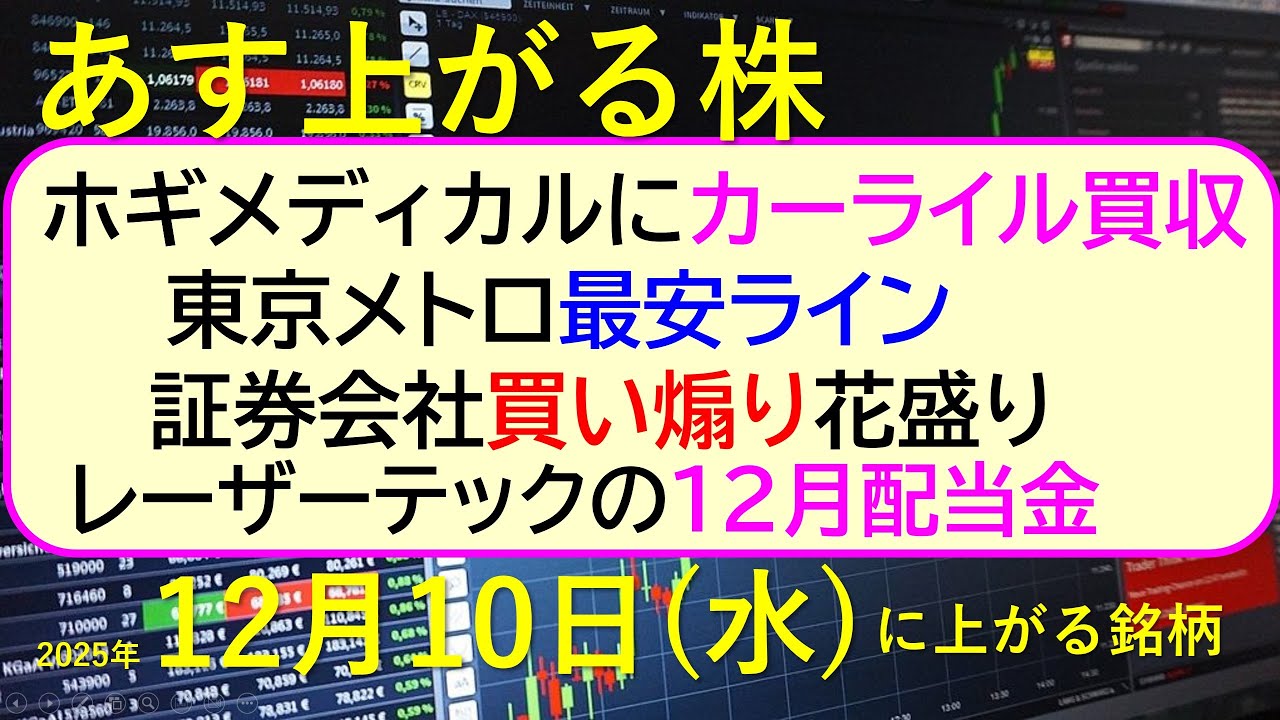 あす上がる株 2025年12月10日（水）に上がる銘柄。ホギメディカル