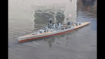 RC HMS Hood, 1/200 Trumpeter kit with working turrets - Deans Marine open day 2017