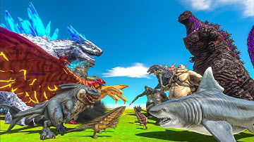 Godzilla 2021 + Rodan + Shimo vs Shin Godzilla + Megalodon + Team Evil