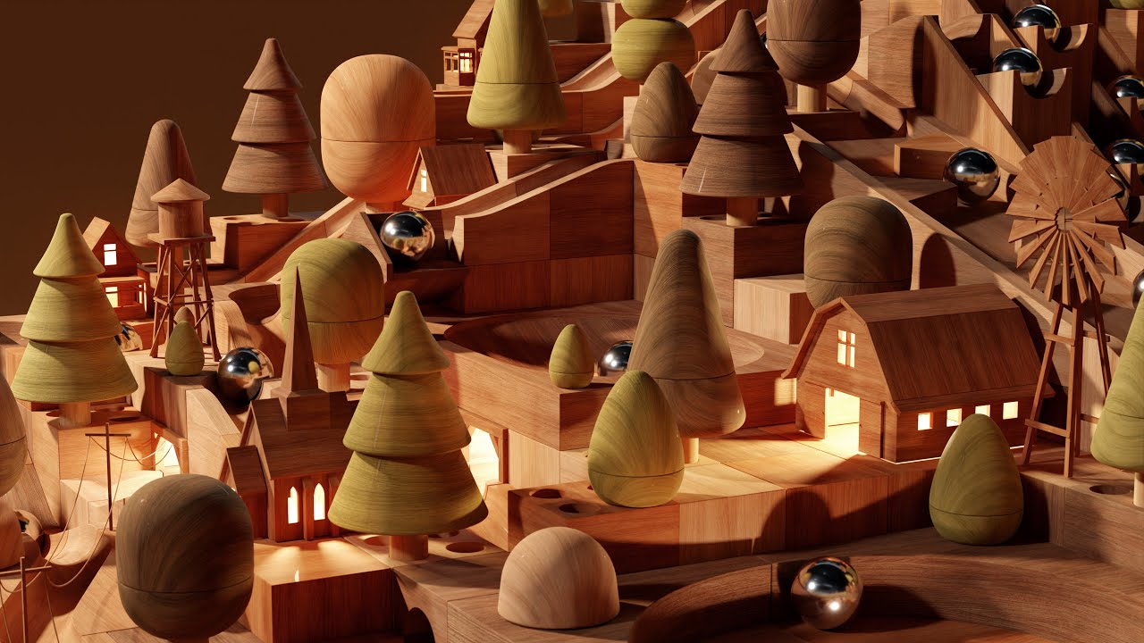 Wooden Town MARBLE RUN [Track C] Made In Blender YouTube
