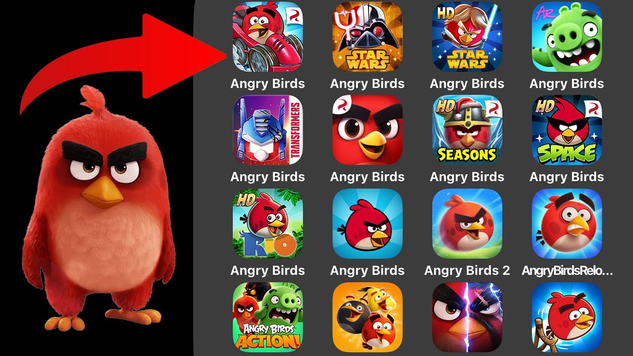 All 24 Angry Birds Games: Angry Birds Go,StarWars II,Transformers,Journey,Seasons,Space,RIO,Stella