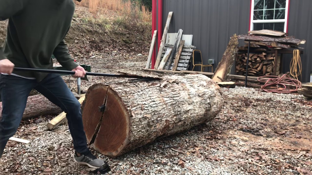 splitting a big white oak log in half YouTube