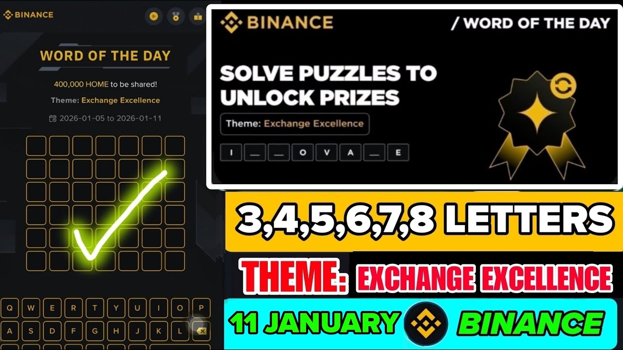 Theme Exchange Excellence | Binance Crypto WODL Answers Today | All Letters WOTD
