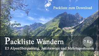 Packliste Wandern Mehrtagestouren, E5 Alpenüberquerung, Jakobswege etc. (auch zum Download)