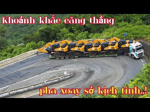 KHOẢNH KHẮC XE ĐẦU VỚI 5 CHIẾC MÁY XÚC LEO ĐÈO PHA XOAY SỞ QUÁ ĐỈNH CỦA TÀI XẾ 