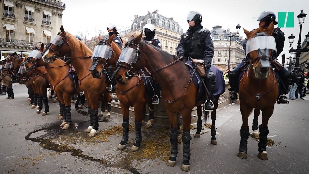 À Paris, des policiers à cheval ont encadré les gilets jaunes - YouTube