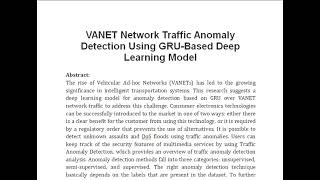 VANET Network Traffic Anomaly Detection Using GRU Based Deep Learning Model