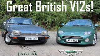 Jaguar XJS vs Aston Martin DB7  Great British V12s (1988 XJS Convertible & 2000 Vantage Road Test)