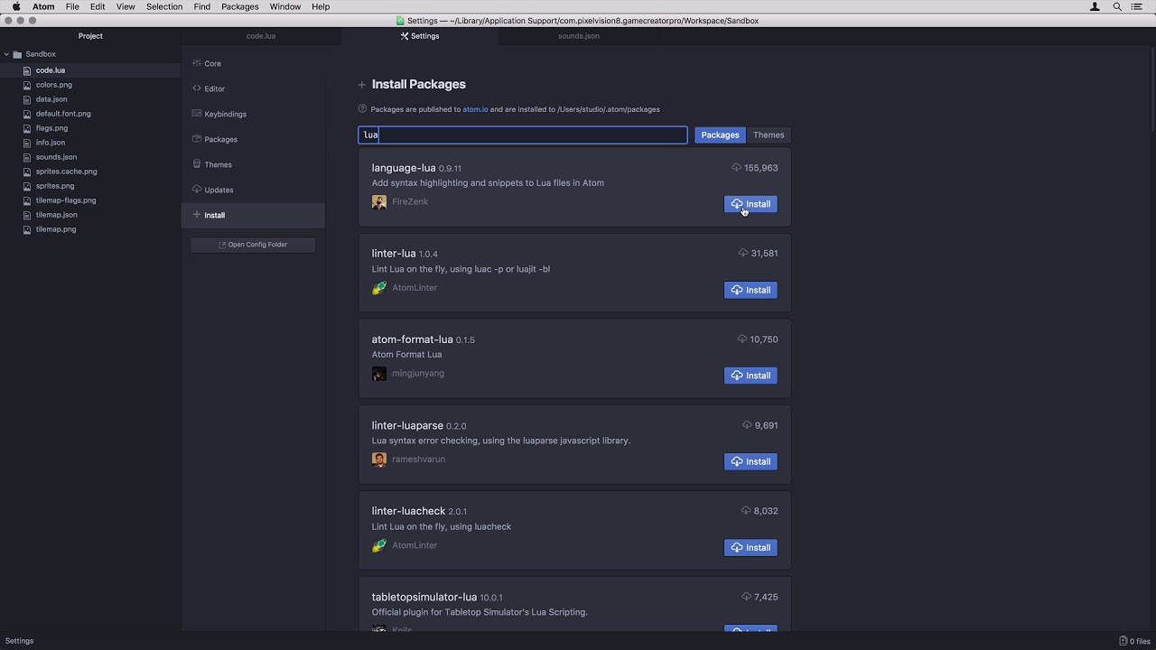 Configure Atom for Pixel Vision 8: Game Creator - YouTube