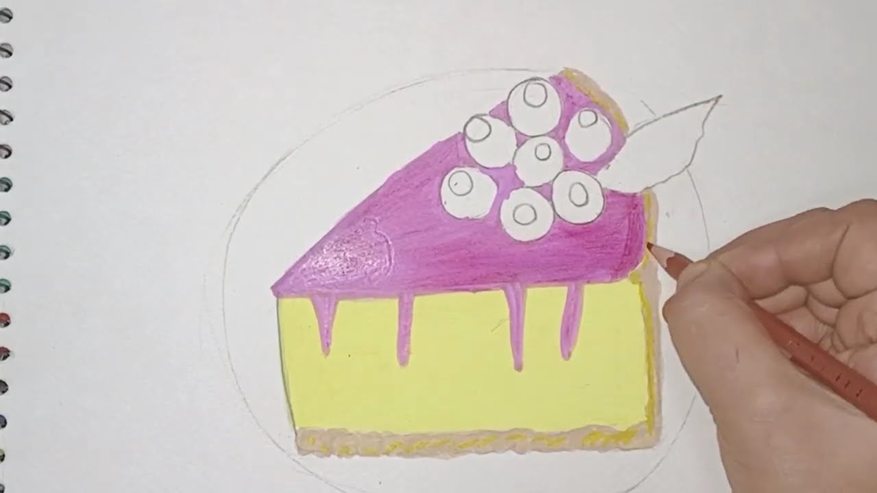 How to Draw a Blueberry Cheesecake Slice | Step-by-Step
