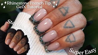 How To Do Bling French Tip Nails | Gel X | Rhinestones | Beginner Friendly | Step by Step Tutorial