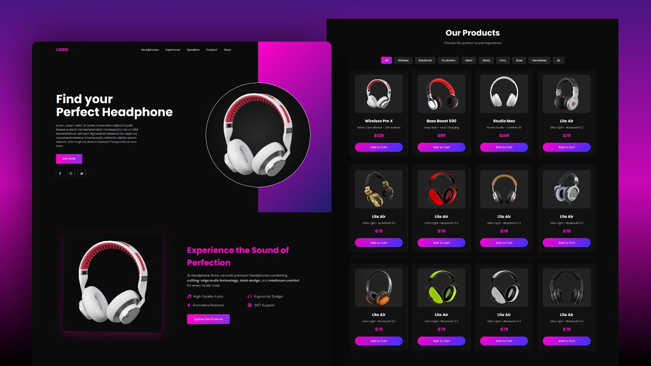 Create Responsive Headphones Website Landing Page | DM 007 | 2026 | HTML CSS & JS