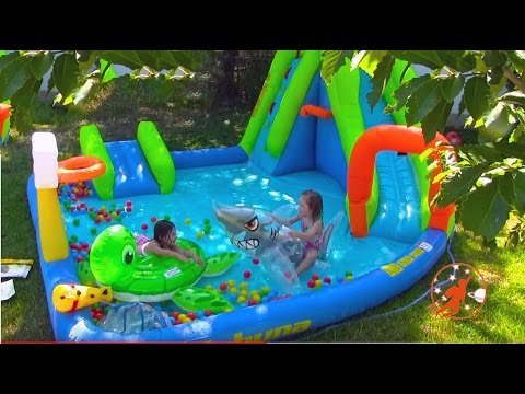 Giant Inflatable Water Slide & Shark Disney Princess Surprise w Warheads Sour Candy + Peppa