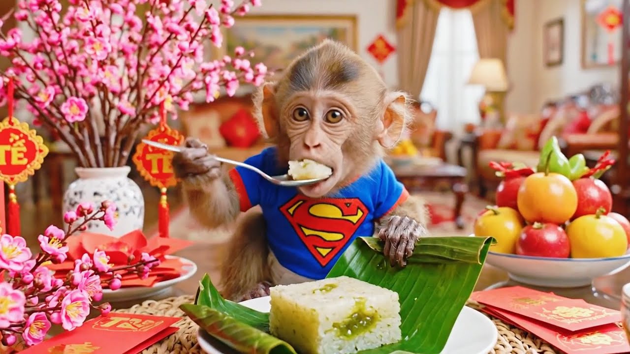 First Time Making Traditional Sticky Rice Cake – Monkey KiKi’s Big Try 🎋🍙🐒