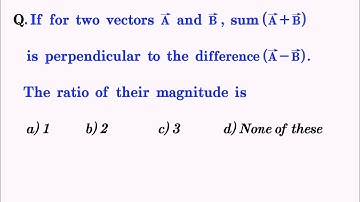 If for two vectors A and B, sum  (A+B) is perpendicular to the difference (A-B).The ratio of their