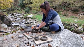 PRIMITIVE POTTERY Making with NATURAL CLAY | Without A Kiln - Pit Fire - 6 DAYS Bushcraft Adventure