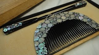 螺鈿蒔絵細工 櫛 簪 　花尽くし　くし・かんざし　◆ comb　 Ornamental hairpin　　◆chải　 kẹp tóc trang trí