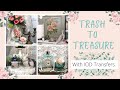 Trash to Treasure With IOD Transfers • Painted Silver Teapot • Upcycled Door • Rolled Fabric Flowers
