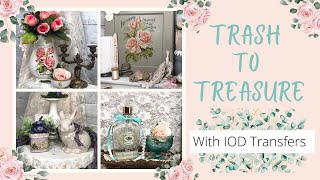 Trash to Treasure With IOD Transfers • Painted Silver Teapot • Upcycled Door • Rolled Fabric Flowers