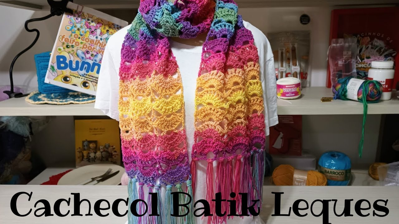 Cachecol de crochê Batik Leques