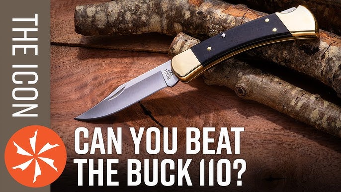 Buck 110 traditional hunting knife, sitting next to headless fish on Craiyon