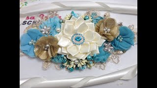 Maternity sash boy blue/gold VIDEO No. 772 Creations Rosa Isela