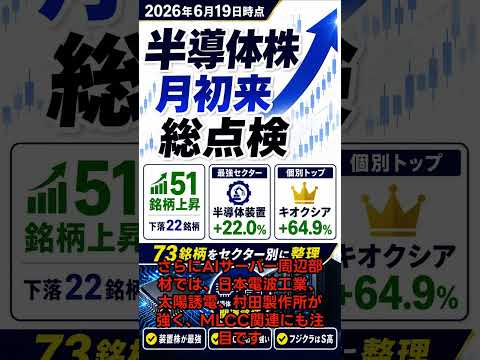 【6/19 速報】半導体株 月初来パフォーマンス総点検｜キオクシア急騰・装置株最強・MLCC関連も強い