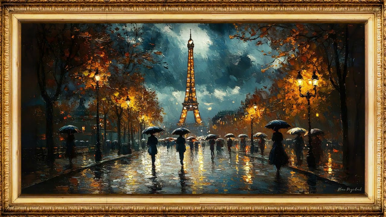FRAME TV Animated Paris Oil Painting with Lights and Rain Silent Images for Relaxation | 4K Artwork