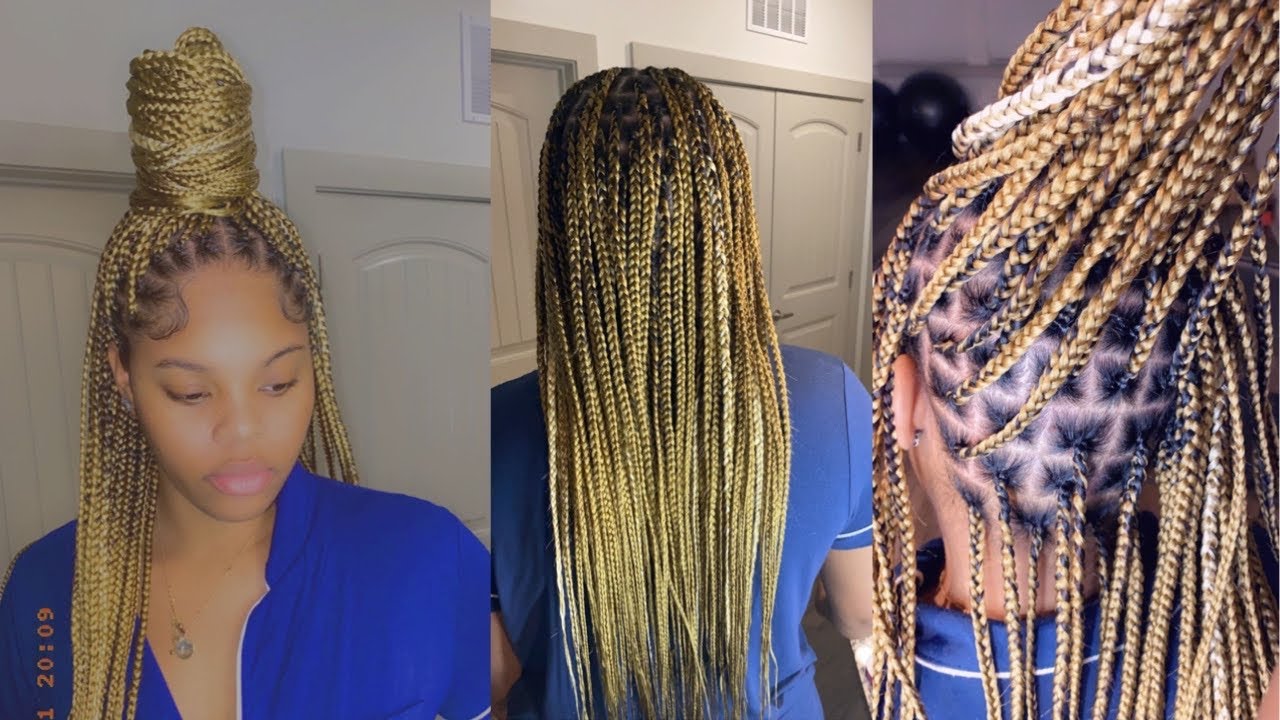 SMALL HONEY BLONDE KNOTLESS BRAIDS - YouTube