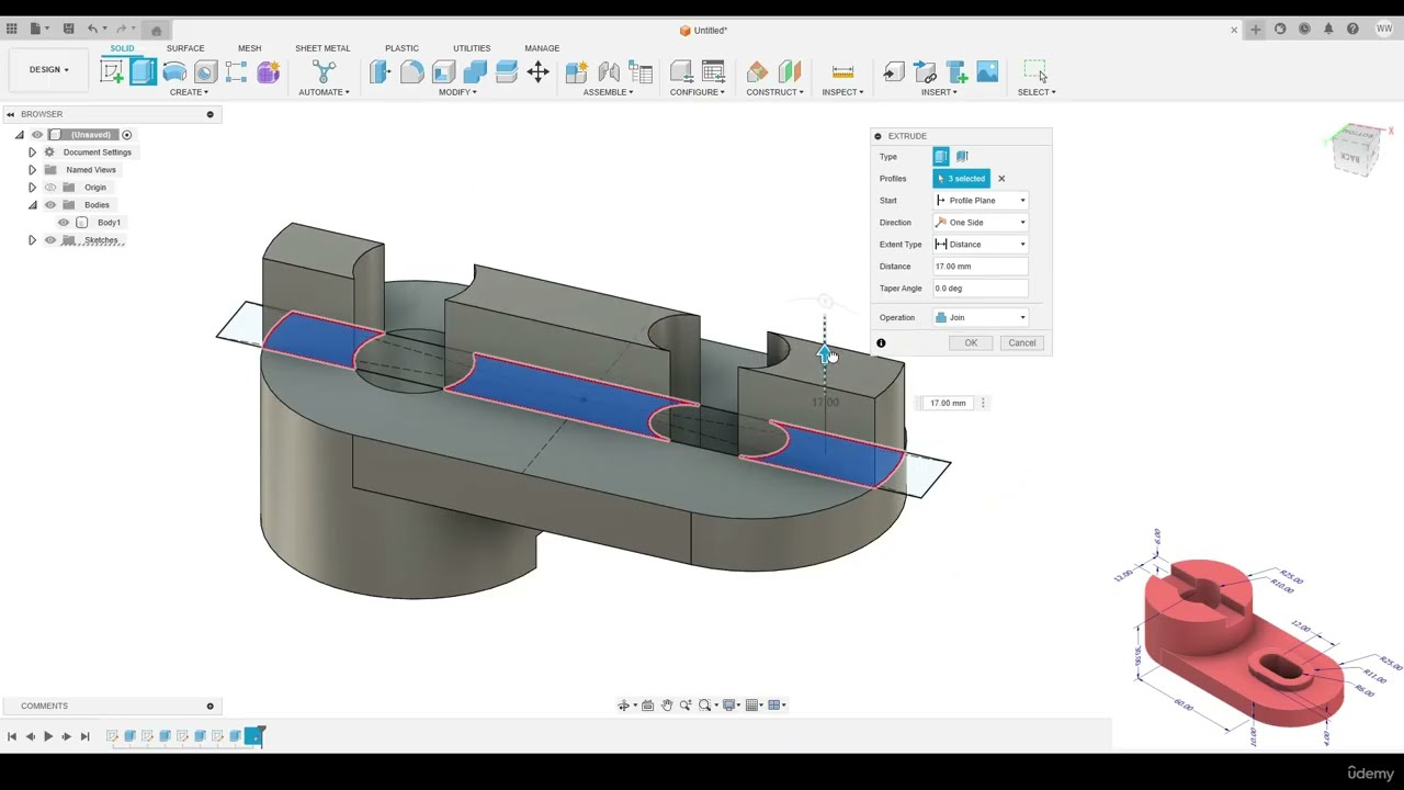 Extrude Extrude Cut In Fusion 360 || Autodesk Fusion 360 Training Tutorial 24