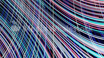Abstract colorful narrow lines flowing on black background, seamless loop. Animation. Pink, green