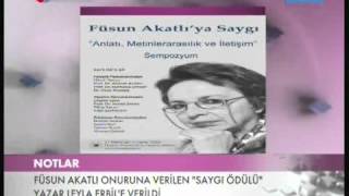 Trt Haber - 08 Haziran 2011 - Fusun Akatli Onuruna Verilen Saygi Odulu