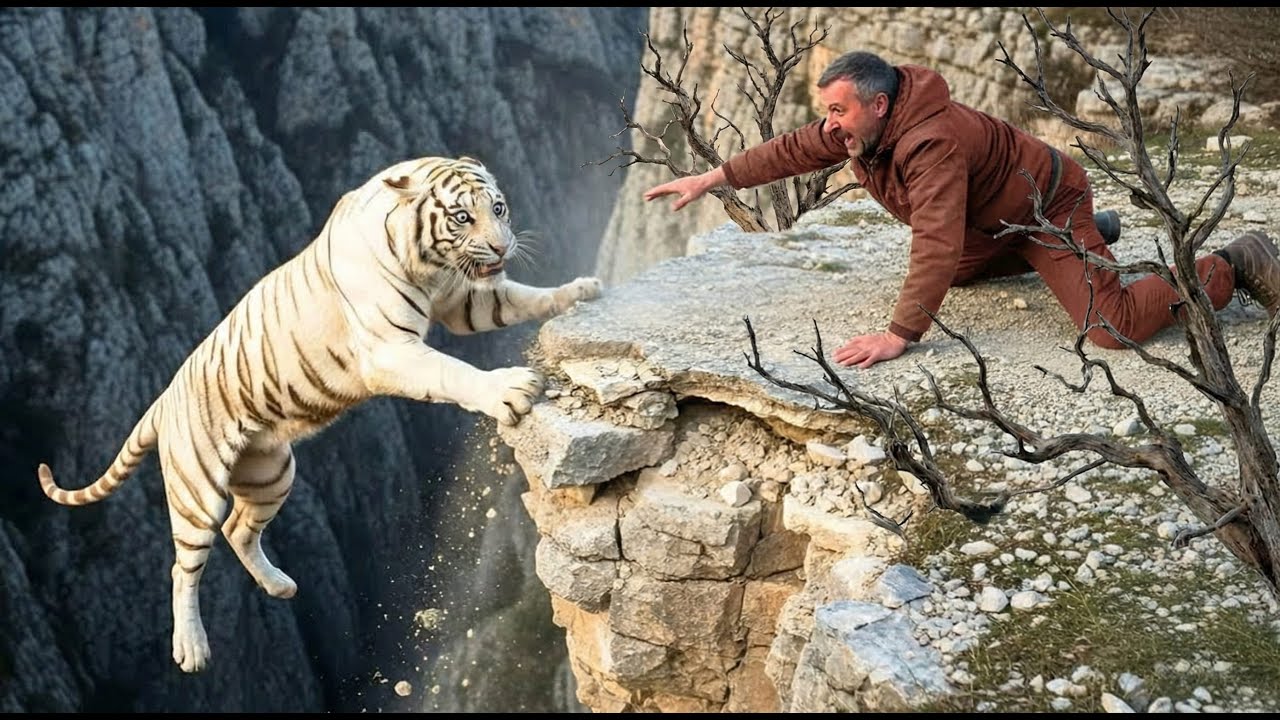 Animal Rescue: Rival Tiger Pushes White Tiger Off A Cliff... The Fall Was SHOCKING!