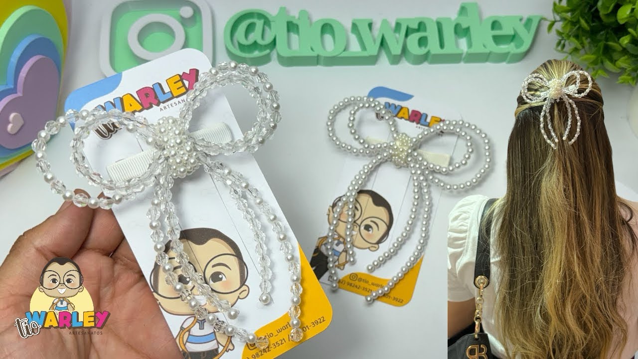 Laço Capricho duplo com pontas/ Laço duplo de Pérolas Estilo Coquete