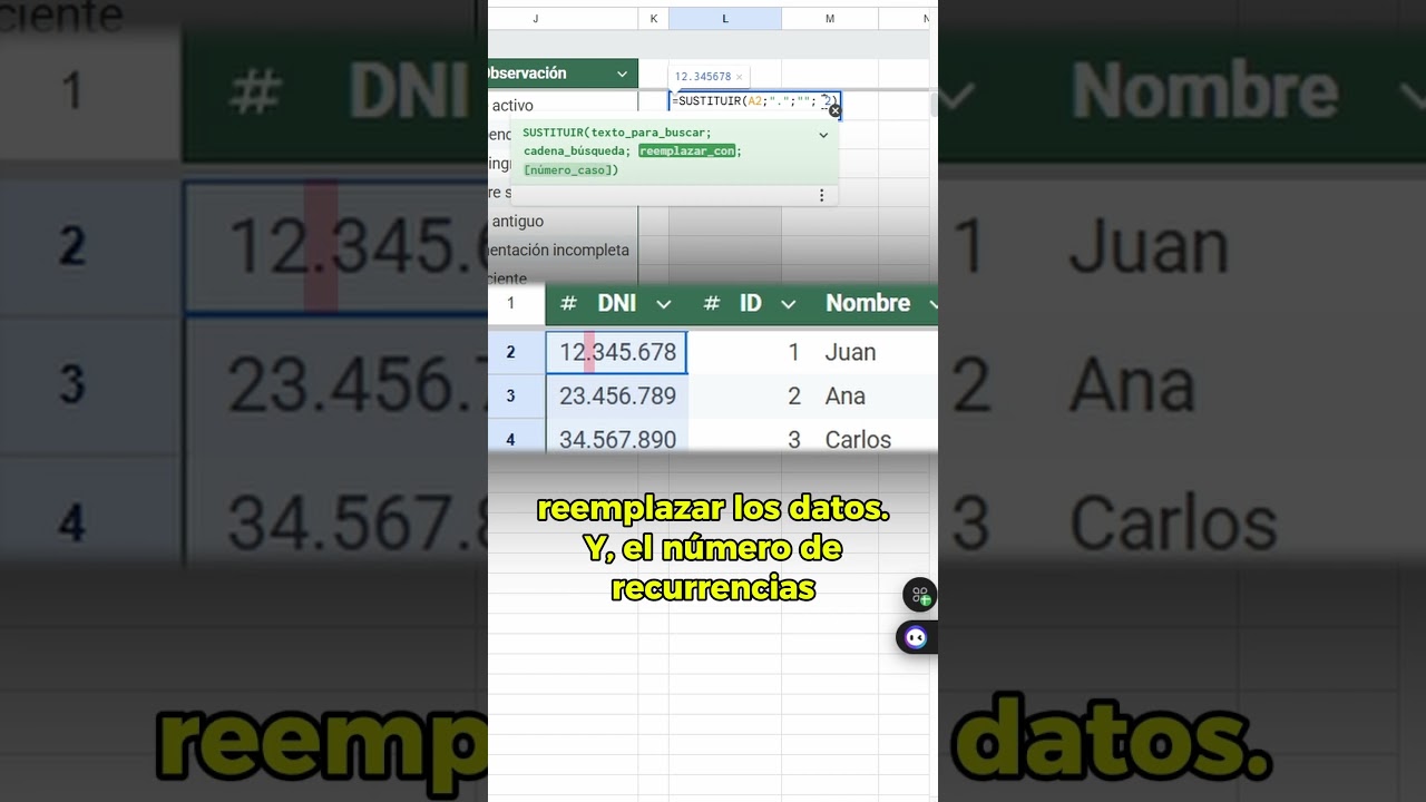 1454 - Hoja de cálculo de Google - Fórmula Sustitute