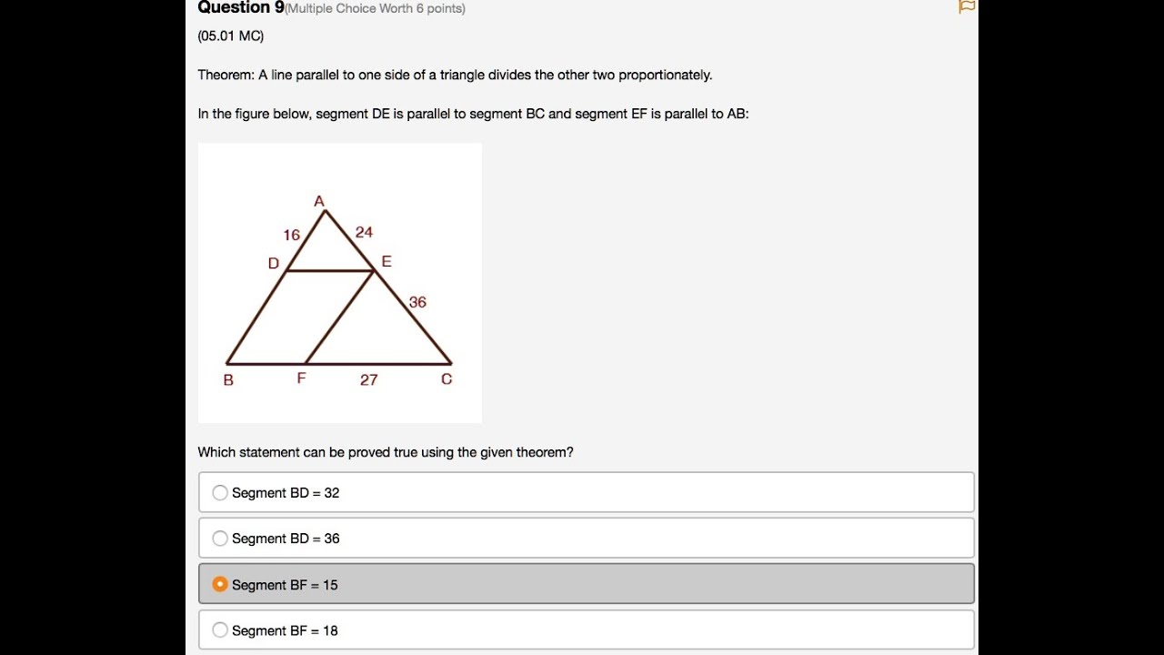 [Math] Theorem: A line parallel to one side of a triangle divides the ...