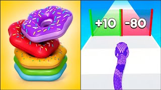 Donut Stack Sort VS Snake Runner | Hard Level Gameplay | Walkthrough Gameplays 🍩🐍🎮🔥