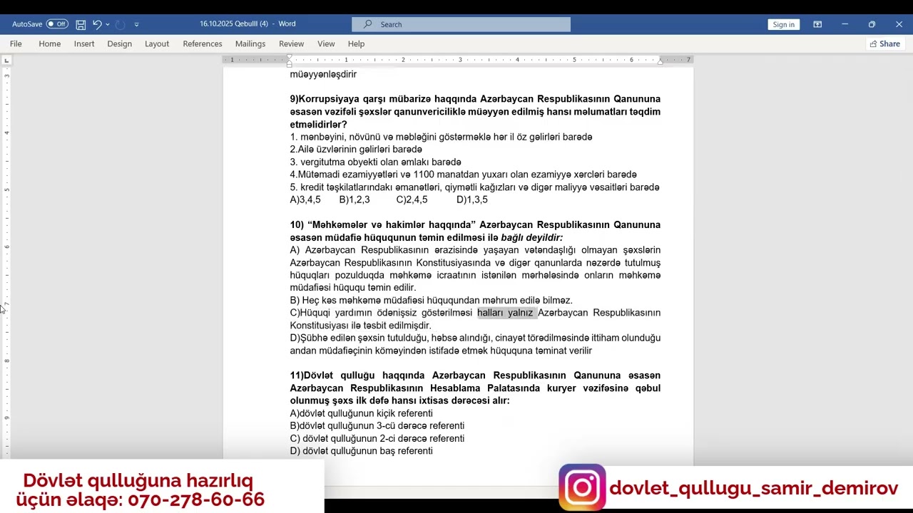 16 oktyabr. dövlət qulluğu. BB qəbul