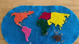 Montessori Felt Map with Continents and Landmarks! Education and Homeschool tools