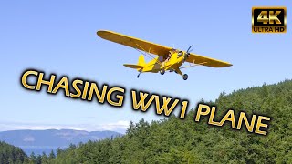 Drone Chasing Piper J3C-65 Cub at Blakely Island, WA