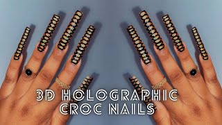 3D Crocodile / Snake Nail Art Using Builder Gel | Press On Nails 💅🏾