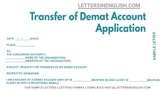 Transfer Of Demat Account Application - Sample Application For Transfer Of Demat Account