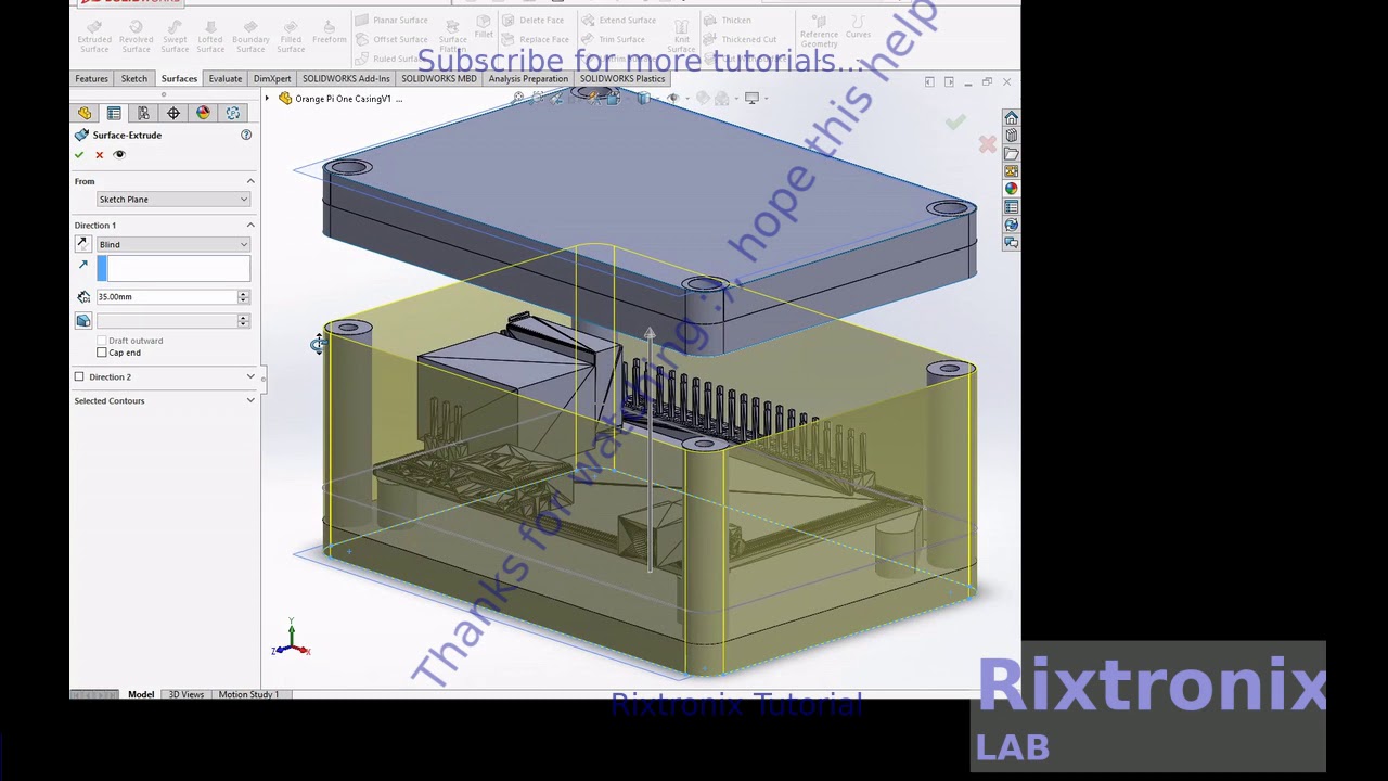 Solid Work Casing Tutorial designing orange pi one casing v1 0 surface extrude with ...